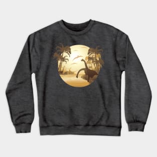 Dinosaurs on Tropical Jurassic Landscape Crewneck Sweatshirt